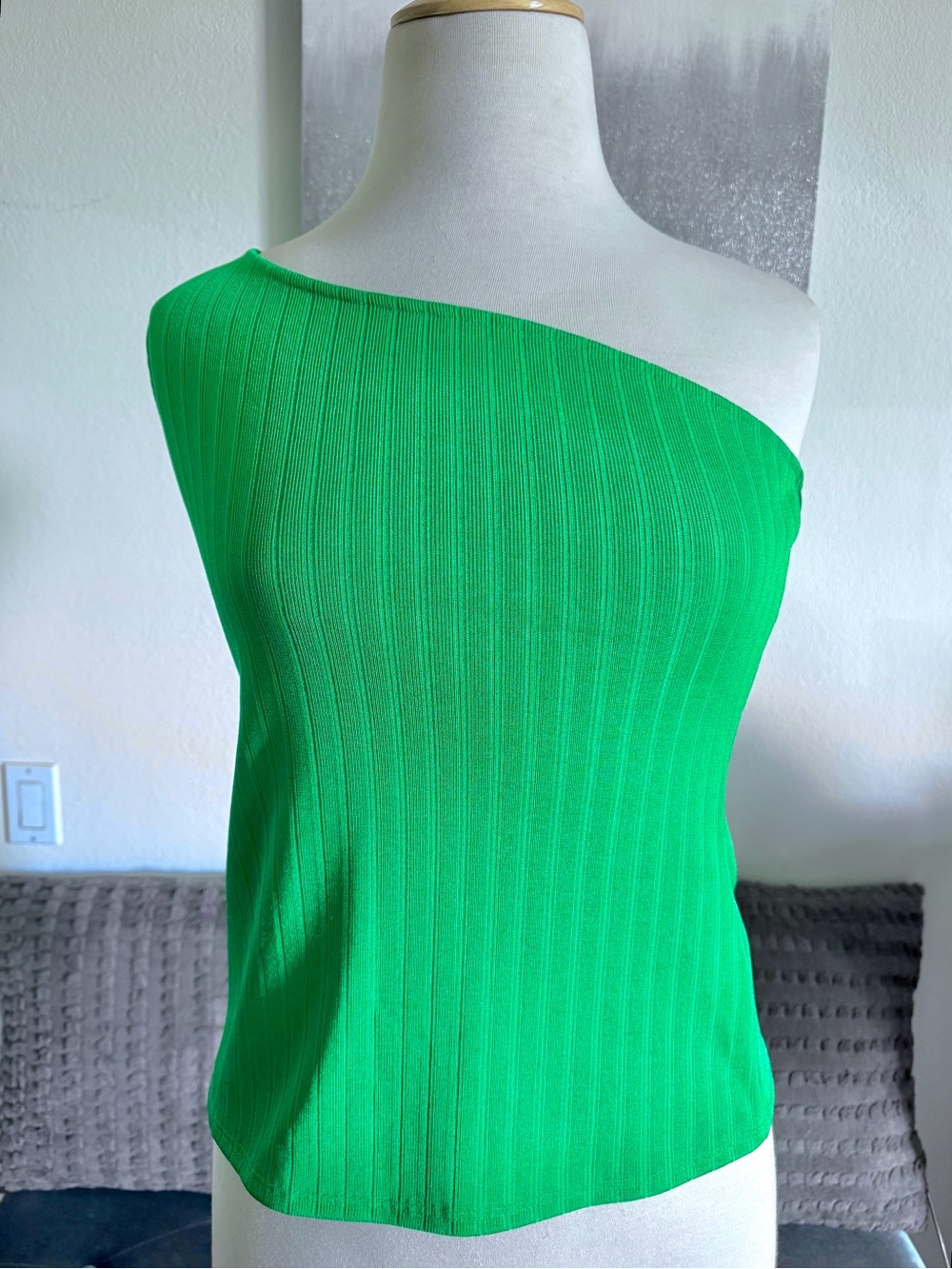 NEW Guess Emerald Green One Shoulder Ribbed Top Size Large Stretch